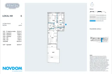 Rzut - Mieszkanie na sprzedaż 3 pokoje o powierzchni 60,22 m² - numer 6 w Stacja Grodzisk