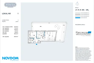 Rzut - Mieszkanie na sprzedaż 3 pokoje o powierzchni 59,42 m² - numer 1 w Stacja Grodzisk