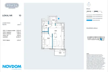 Rzut - Mieszkanie na sprzedaż 2 pokoje o powierzchni 44,59 m² - numer 10 w Stacja Grodzisk