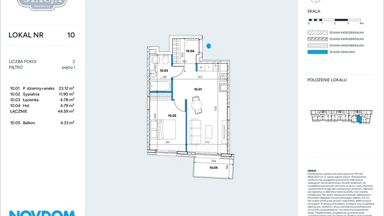 Rzut - Mieszkanie na sprzedaż 2 pokoje o powierzchni 44,59 m² - numer 10 w Stacja Grodzisk