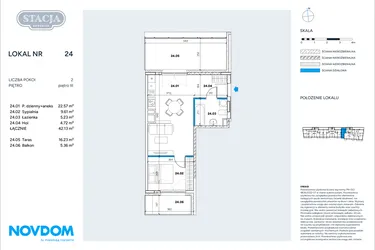 Rzut - Mieszkanie na sprzedaż 2 pokoje o powierzchni 42,13 m² - numer 24 w Stacja Grodzisk