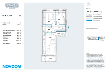 Rzut - Mieszkanie na sprzedaż 3 pokoje o powierzchni 60,22 m² - numer 12 w Stacja Grodzisk