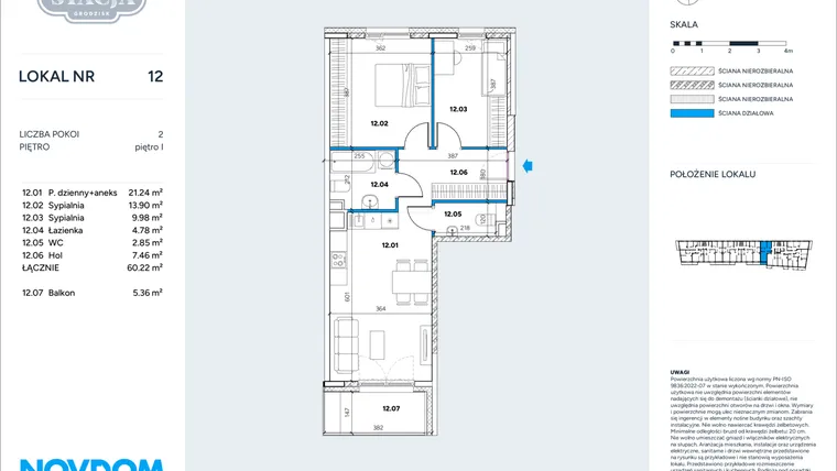 Rzut - Mieszkanie na sprzedaż 3 pokoje o powierzchni 60,22 m² - numer 12 w Stacja Grodzisk