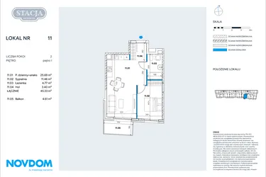 Rzut - Mieszkanie na sprzedaż 2 pokoje o powierzchni 45,33 m² - numer 11 w Stacja Grodzisk