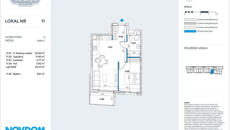 Rzut - Mieszkanie na sprzedaż 2 pokoje o powierzchni 45,33 m² - numer 11 w Stacja Grodzisk