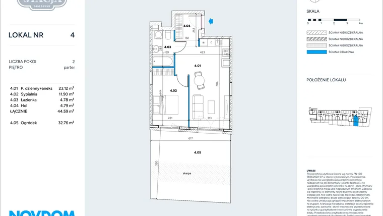 Rzut - Mieszkanie na sprzedaż 2 pokoje o powierzchni 44,59 m² - numer 4 w Stacja Grodzisk