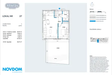 Rzut - Mieszkanie na sprzedaż 2 pokoje o powierzchni 47,45 m² - numer 27 w Stacja Grodzisk