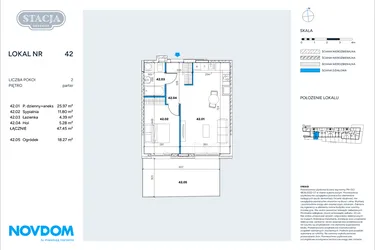 Rzut - Mieszkanie na sprzedaż 2 pokoje o powierzchni 47,45 m² - numer 42 w Stacja Grodzisk