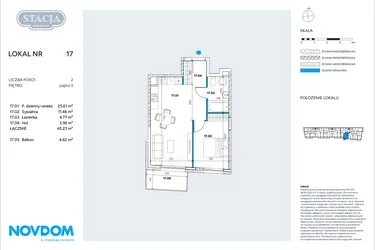 Rzut - Mieszkanie na sprzedaż 2 pokoje o powierzchni 45,23 m² - numer 17 w Stacja Grodzisk