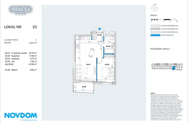 Rzut - Mieszkanie na sprzedaż 2 pokoje o powierzchni 43,9 m² - numer 23 w Stacja Grodzisk