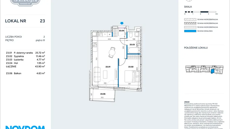 Rzut - Mieszkanie na sprzedaż 2 pokoje o powierzchni 43,9 m² - numer 23 w Stacja Grodzisk