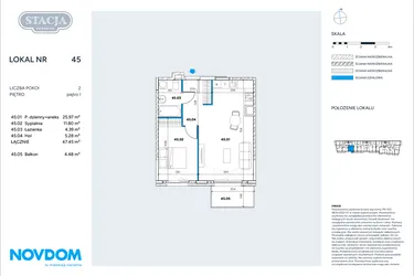 Rzut - Mieszkanie na sprzedaż 2 pokoje o powierzchni 47,45 m² - numer 45 w Stacja Grodzisk