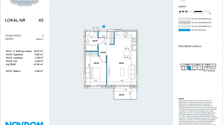 Rzut - Mieszkanie na sprzedaż 2 pokoje o powierzchni 47,45 m² - numer 45 w Stacja Grodzisk
