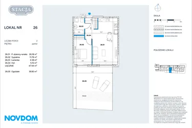 Rzut - Mieszkanie na sprzedaż 2 pokoje o powierzchni 47,44 m² - numer 26 w Stacja Grodzisk