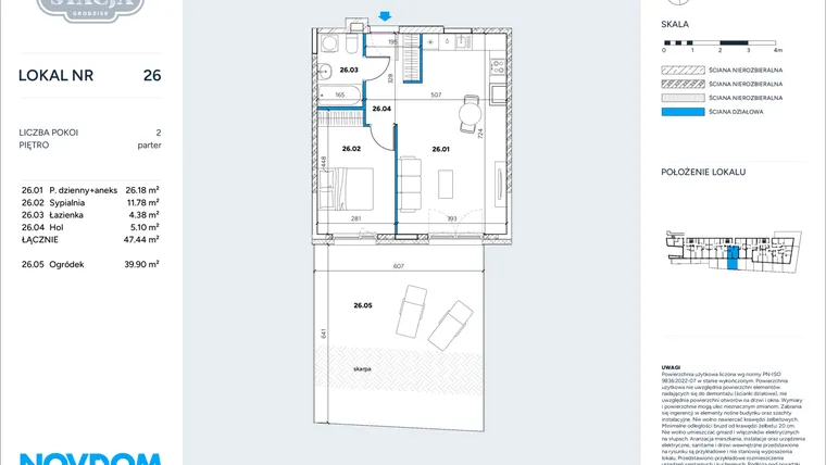 Rzut - Mieszkanie na sprzedaż 2 pokoje o powierzchni 47,44 m² - numer 26 w Stacja Grodzisk