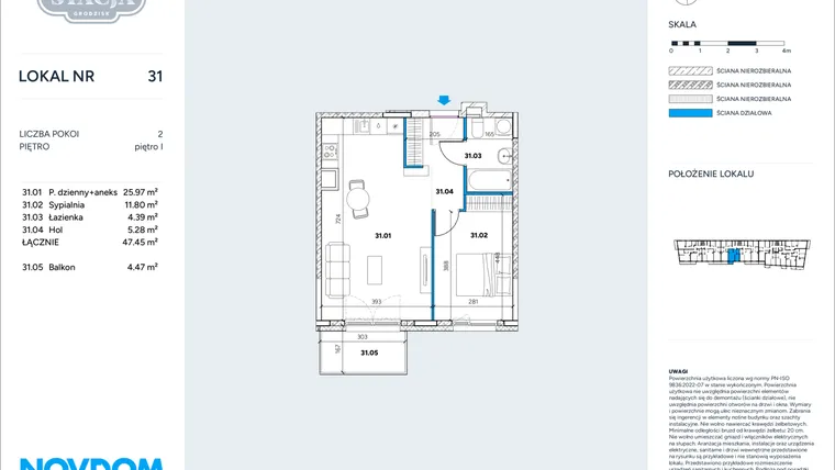 Rzut - Mieszkanie na sprzedaż 2 pokoje o powierzchni 47,45 m² - numer 31 w Stacja Grodzisk