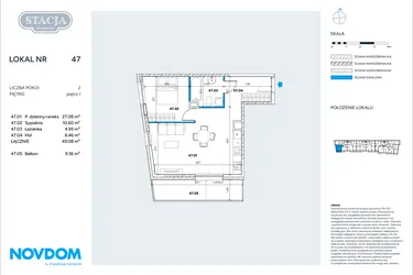 Rzut - Mieszkanie na sprzedaż 2 pokoje o powierzchni 49,08 m² - numer 47 w Stacja Grodzisk