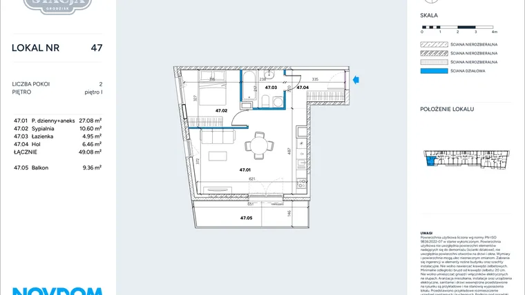 Rzut - Mieszkanie na sprzedaż 2 pokoje o powierzchni 49,08 m² - numer 47 w Stacja Grodzisk