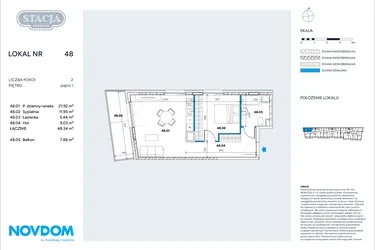 Rzut - Mieszkanie na sprzedaż 2 pokoje o powierzchni 48,34 m² - numer 48 w Stacja Grodzisk