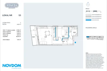Rzut - Mieszkanie na sprzedaż 2 pokoje o powierzchni 48,34 m² - numer 53 w Stacja Grodzisk