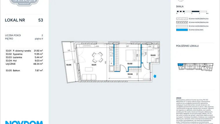 Rzut - Mieszkanie na sprzedaż 2 pokoje o powierzchni 48,34 m² - numer 53 w Stacja Grodzisk