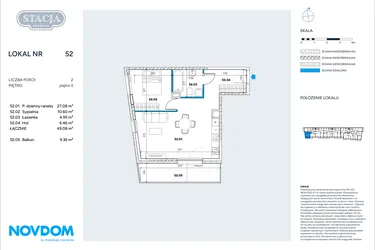 Rzut - Mieszkanie na sprzedaż 2 pokoje o powierzchni 49,08 m² - numer 52 w Stacja Grodzisk