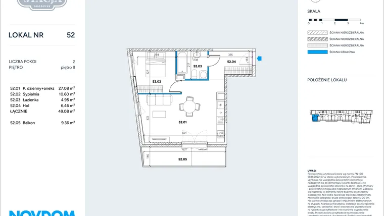 Rzut - Mieszkanie na sprzedaż 2 pokoje o powierzchni 49,08 m² - numer 52 w Stacja Grodzisk