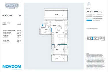 Rzut - Mieszkanie na sprzedaż 2 pokoje o powierzchni 45,81 m² - numer 54 w Stacja Grodzisk