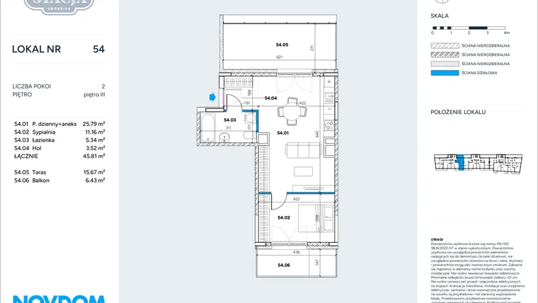 Rzut - Mieszkanie na sprzedaż 2 pokoje o powierzchni 45,81 m² - numer 54 w Stacja Grodzisk