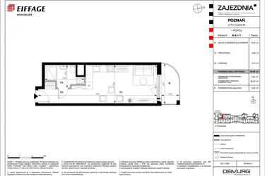 Rzut - Mieszkanie na sprzedaż 1 pokój o powierzchni 29,85 m² - numer B.A.1.1 w Zajezdnia