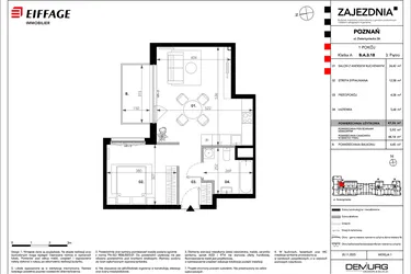 Rzut - Mieszkanie na sprzedaż 1 pokój o powierzchni 47,26 m² - numer B.A.3.18 w Zajezdnia