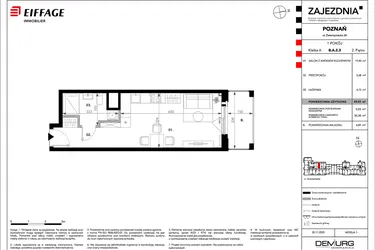 Rzut - Mieszkanie na sprzedaż 1 pokój o powierzchni 29,83 m² - numer B.A.2.3 w Zajezdnia