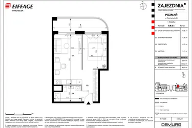 Rzut - Mieszkanie na sprzedaż 1 pokój o powierzchni 42,39 m² - numer B.B.0.1 w Zajezdnia