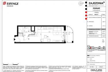 Rzut - Mieszkanie na sprzedaż 1 pokój o powierzchni 29,84 m² - numer B.A.3.1 w Zajezdnia