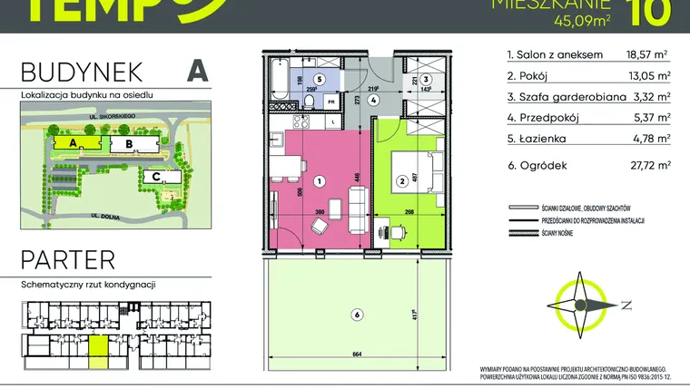 Rzut - Mieszkanie na sprzedaż 2 pokoje o powierzchni 45,09 m² - numer A10 w Osiedle TEMPO