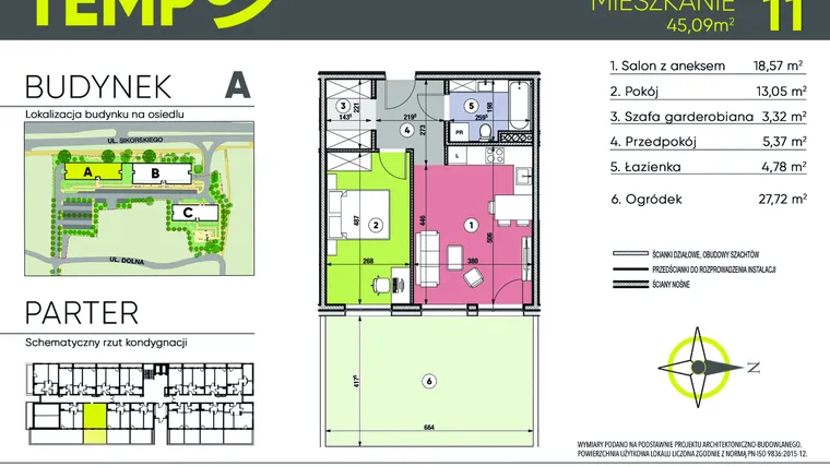 Rzut - Mieszkanie na sprzedaż 2 pokoje o powierzchni 45,09 m² - numer A11 w Osiedle TEMPO