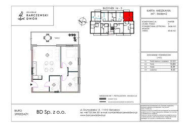 Rzut - Mieszkanie na sprzedaż 3 pokoje o powierzchni 54,86 m² - numer M7 w Osiedle Barczewski Dwór etap III
