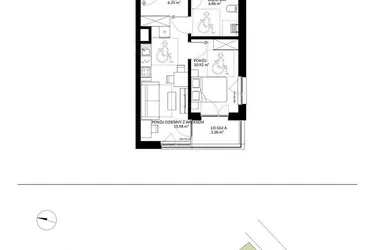 Rzut - Mieszkanie na sprzedaż 2 pokoje o powierzchni 40,11 m² - numer 1 w Nova Mikołowska - City Garden