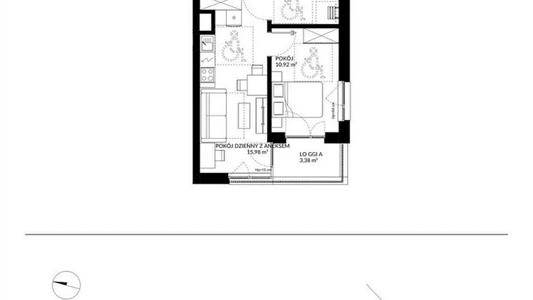 Rzut - Mieszkanie na sprzedaż 2 pokoje o powierzchni 40,11 m² - numer 1 w Nova Mikołowska - City Garden