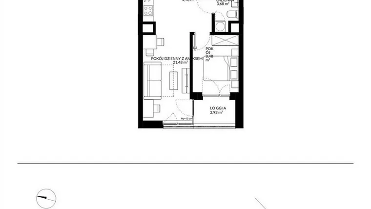 Rzut - Mieszkanie na sprzedaż 2 pokoje o powierzchni 38,46 m² - numer 2 w Nova Mikołowska - City Garden