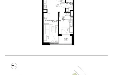 Rzut - Mieszkanie na sprzedaż 2 pokoje o powierzchni 39,56 m² - numer 3 w Nova Mikołowska - City Garden