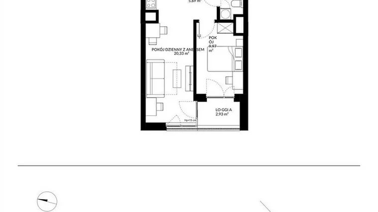Rzut - Mieszkanie na sprzedaż 2 pokoje o powierzchni 39,56 m² - numer 3 w Nova Mikołowska - City Garden