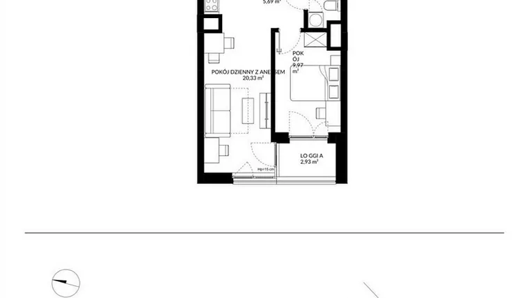 Rzut - Mieszkanie na sprzedaż 2 pokoje o powierzchni 39,56 m² - numer 7 w Nova Mikołowska - City Garden