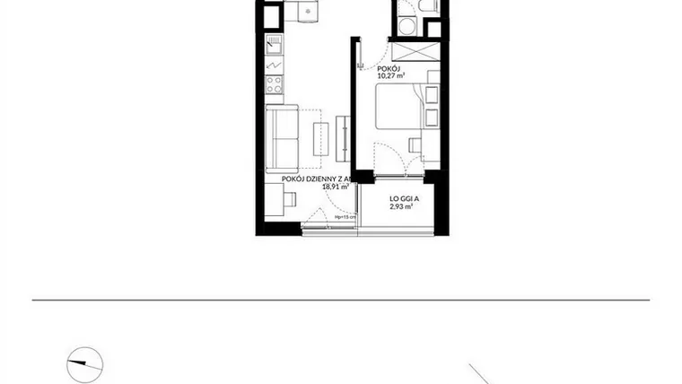 Rzut - Mieszkanie na sprzedaż 2 pokoje o powierzchni 39,6 m² - numer 8 w Nova Mikołowska - City Garden