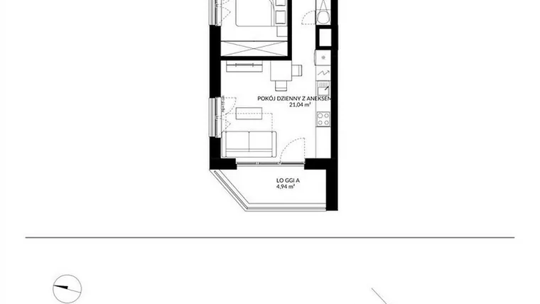 Rzut - Mieszkanie na sprzedaż 2 pokoje o powierzchni 36,13 m² - numer 14 w Nova Mikołowska - City Garden