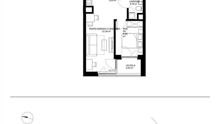 Rzut - Mieszkanie na sprzedaż 2 pokoje o powierzchni 38,52 m² - numer 17 w Nova Mikołowska - City Garden