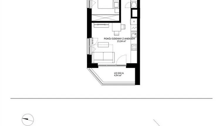 Rzut - Mieszkanie na sprzedaż 2 pokoje o powierzchni 36,13 m² - numer 23 w Nova Mikołowska - City Garden