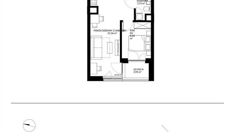 Rzut - Mieszkanie na sprzedaż 2 pokoje o powierzchni 38,52 m² - numer 21 w Nova Mikołowska - City Garden