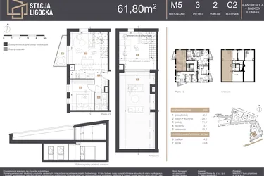 Rzut - Mieszkanie na sprzedaż 2 pokoje o powierzchni 61,8 m² - numer C2_M5 w Stacja Ligocka