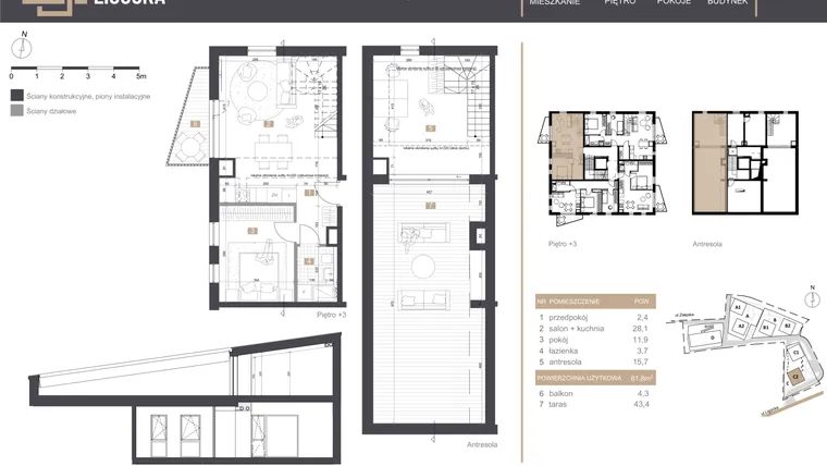 Rzut - Mieszkanie na sprzedaż 2 pokoje o powierzchni 61,8 m² - numer C2_M5 w Stacja Ligocka